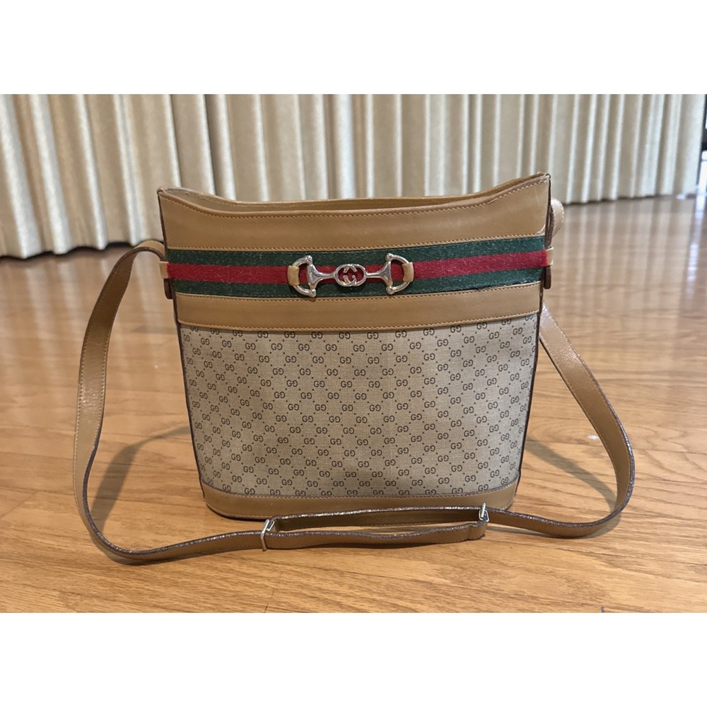 Vintage Gucci Micro GG 70s/80s Monogram Horsebit Shoulder Bucket Bag *Read